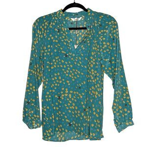 Tucker Long Sleeve Polo Blouse Mineral Dot in Crepe de Chine Silk Top Bees